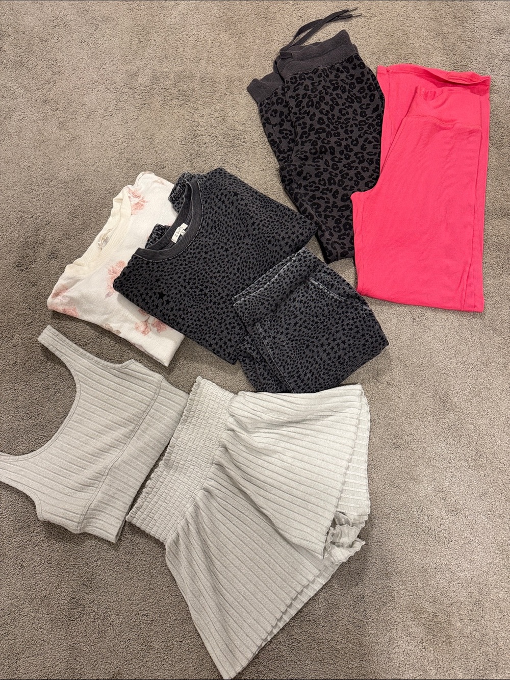 Z Supply Hot Pink Leggings with Mixed Neutral Loungewear Set- bundle